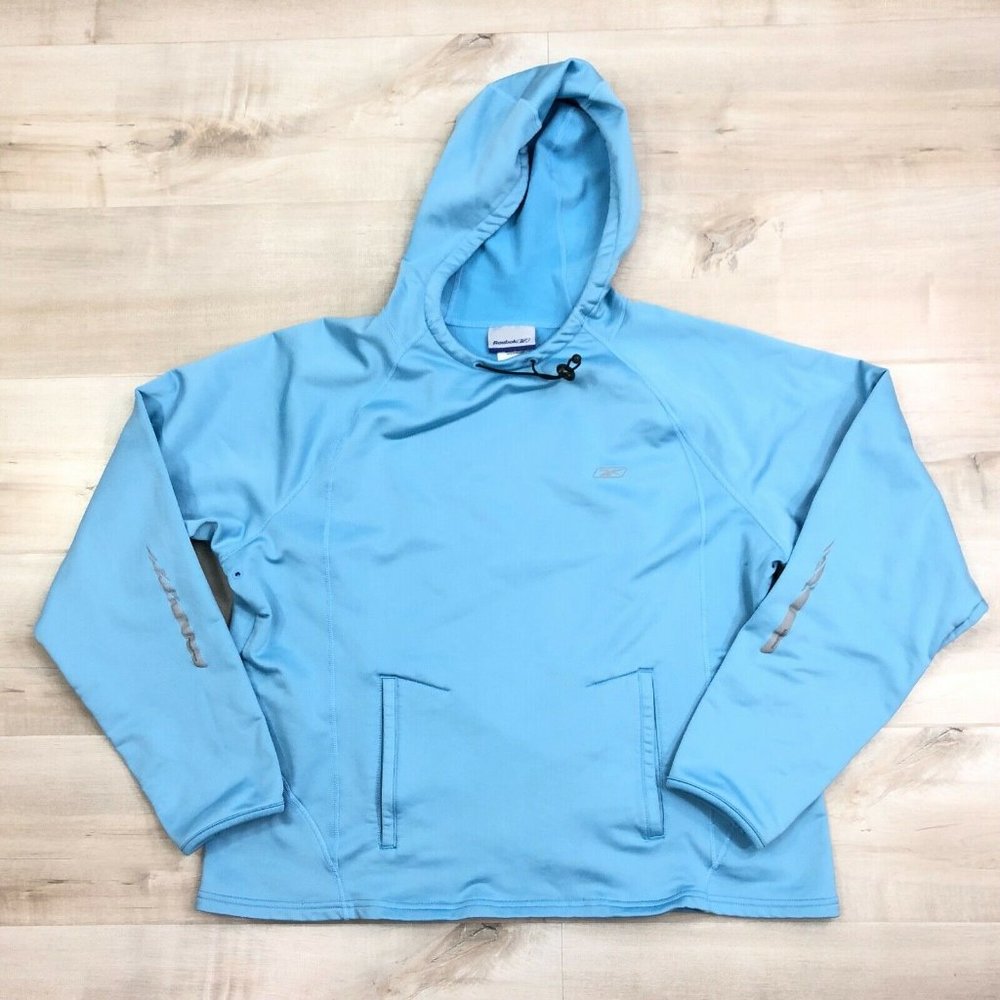 Reebok Women Hoodie Light Blue Pocket Logo Thumb H
